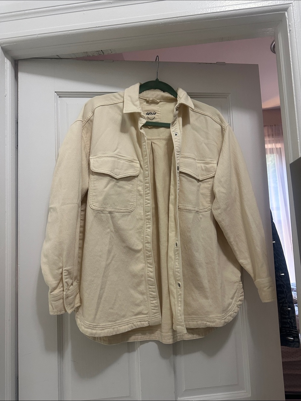 aerie Cream Button-Front Overshirt Jacket